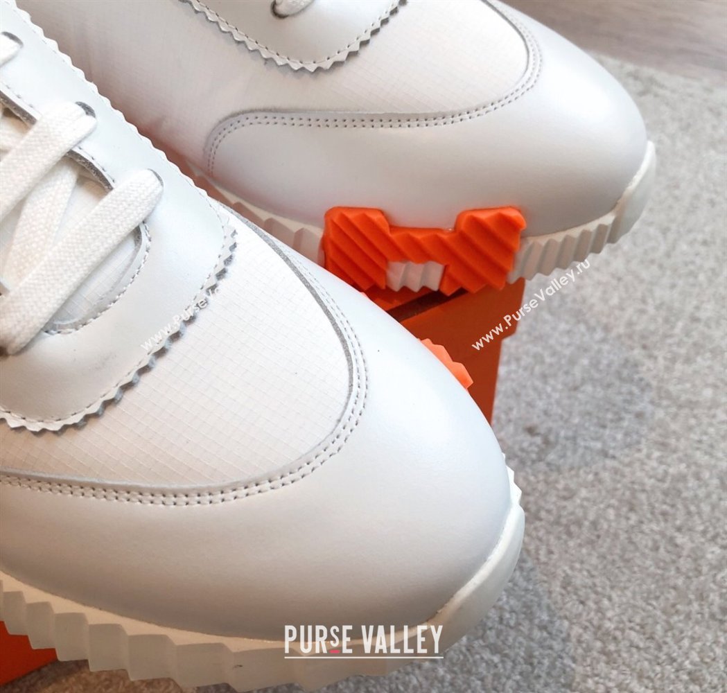 Hermes Bouncing Sneakers in Leather and Check Fabric White 2025 0226 (XC-250226045)