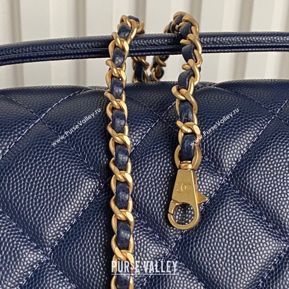 Chanel Grained Shiny Calfskin Small Flap bag with Top Handle AS5166 Navy Blue 2024 (yezi-241106134)