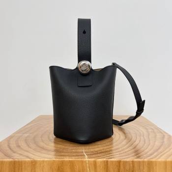 Loewe Mini Pebble Bucket bag in Soft Grained Calfskin 9047 Black 2024 Top (KE-24090220)