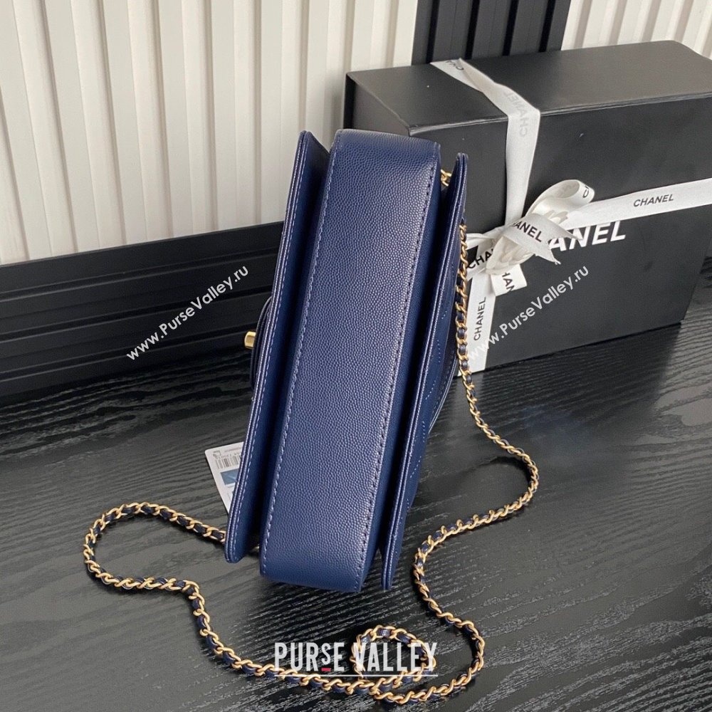 Chanel Grained Shiny Calfskin Small Flap bag with Top Handle AS5166 Navy Blue 2024 (yezi-241106134)