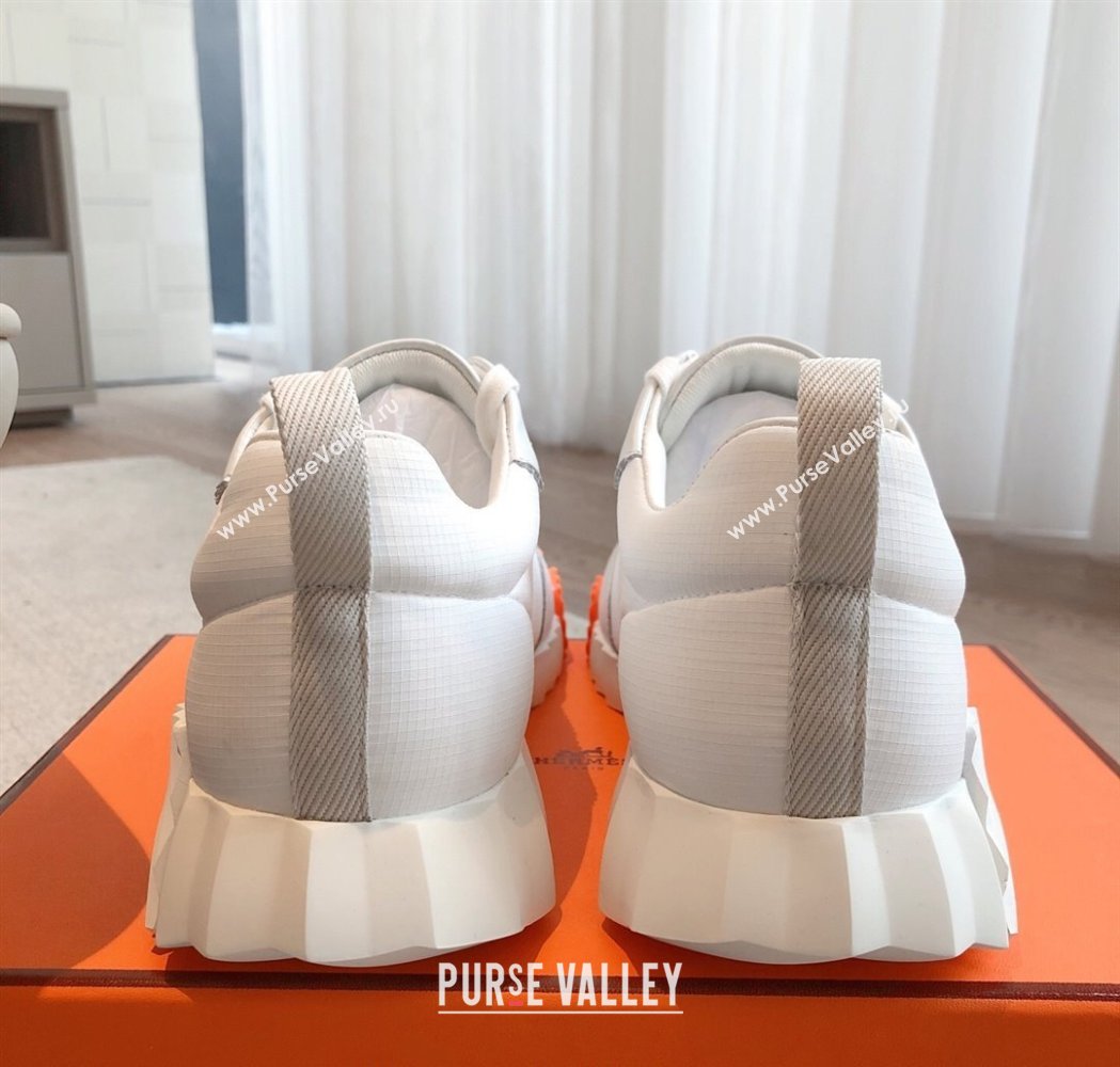 Hermes Bouncing Sneakers in Leather and Check Fabric White 2025 0226 (XC-250226045)