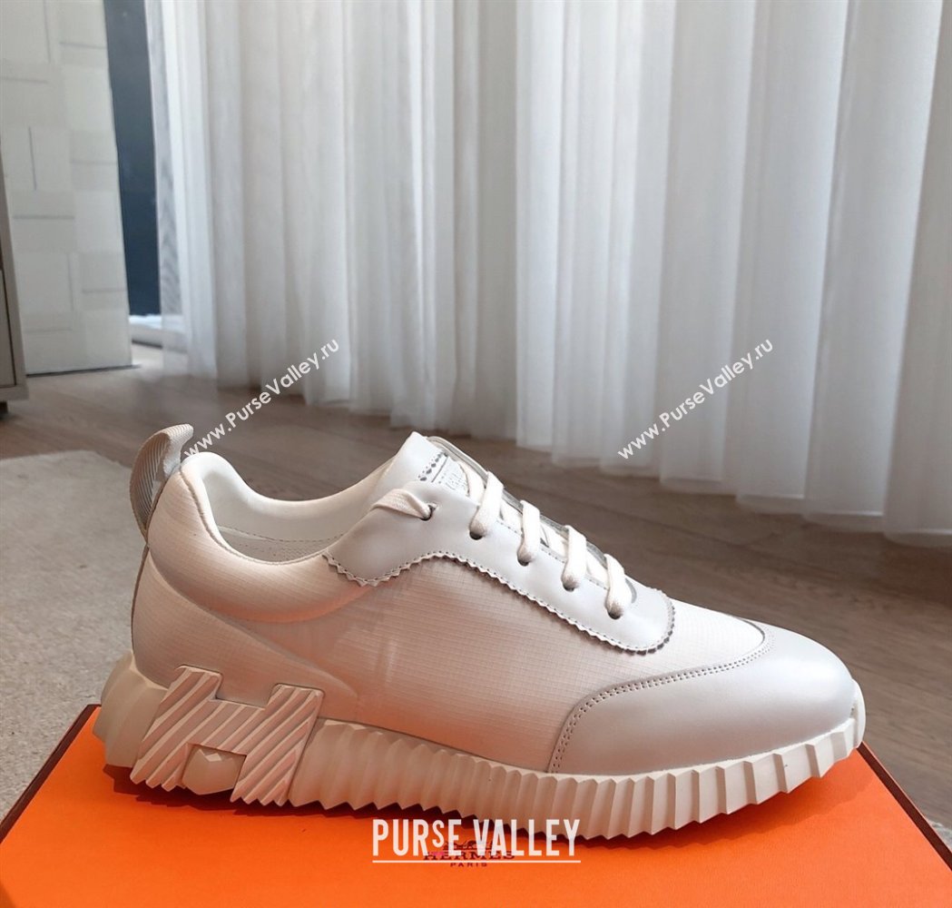 Hermes Bouncing Sneakers in Leather and Check Fabric White 2025 0226 (XC-250226045)