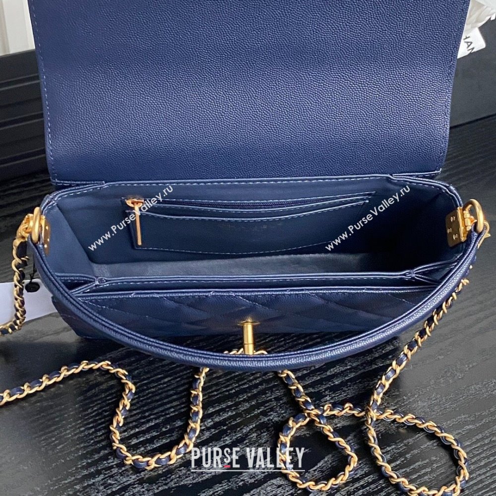 Chanel Grained Shiny Calfskin Small Flap bag with Top Handle AS5166 Navy Blue 2024 (yezi-241106134)