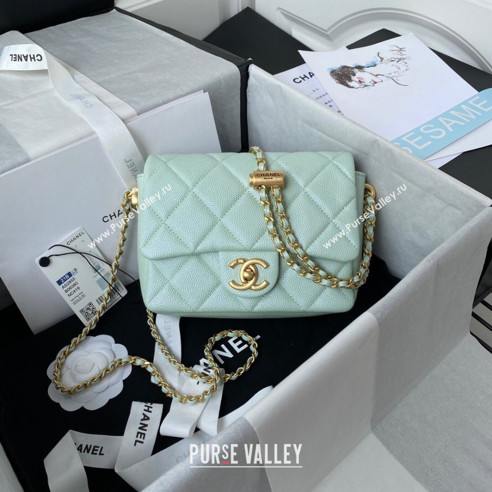 Chanel Iridescent Grained Calfskin Mini Flap Bag AS2855 Light Green 2021 (JY-21101217)