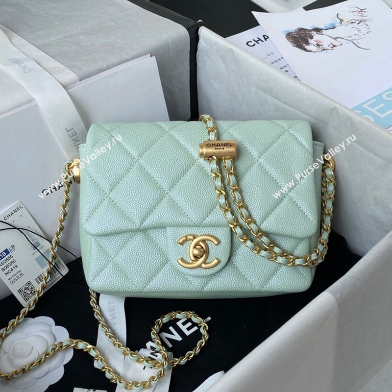 Chanel Iridescent Grained Calfskin Mini Flap Bag AS2855 Light Green 2021 (JY-21101217)