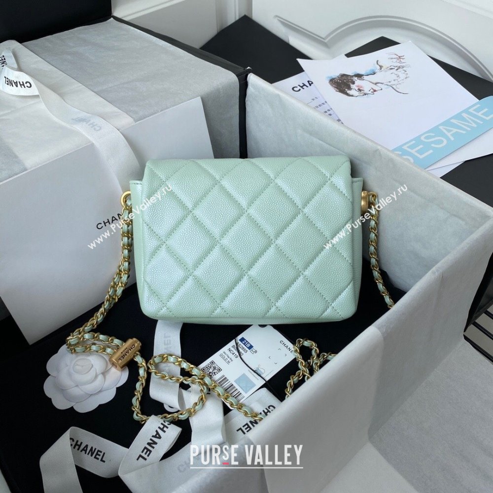 Chanel Iridescent Grained Calfskin Mini Flap Bag AS2855 Light Green 2021 (JY-21101217)