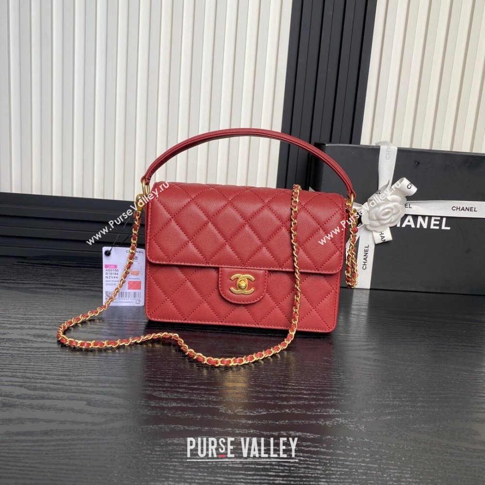 Chanel Grained Shiny Calfskin Small Flap bag with Top Handle AS5166 Red 2024 (yezi-241106135)