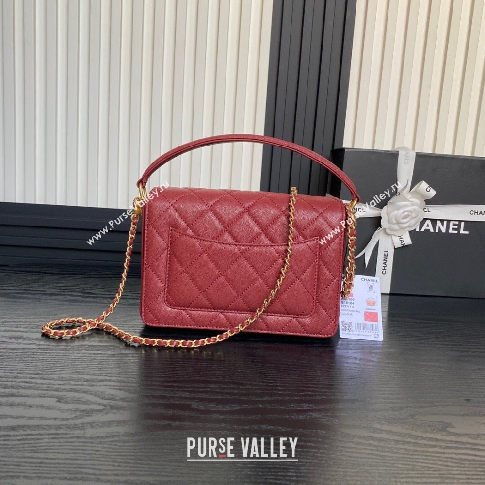 Chanel Grained Shiny Calfskin Small Flap bag with Top Handle AS5166 Red 2024 (yezi-241106135)