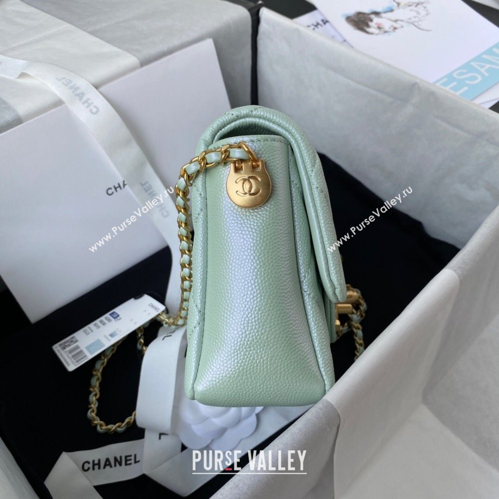 Chanel Iridescent Grained Calfskin Mini Flap Bag AS2855 Light Green 2021 (JY-21101217)