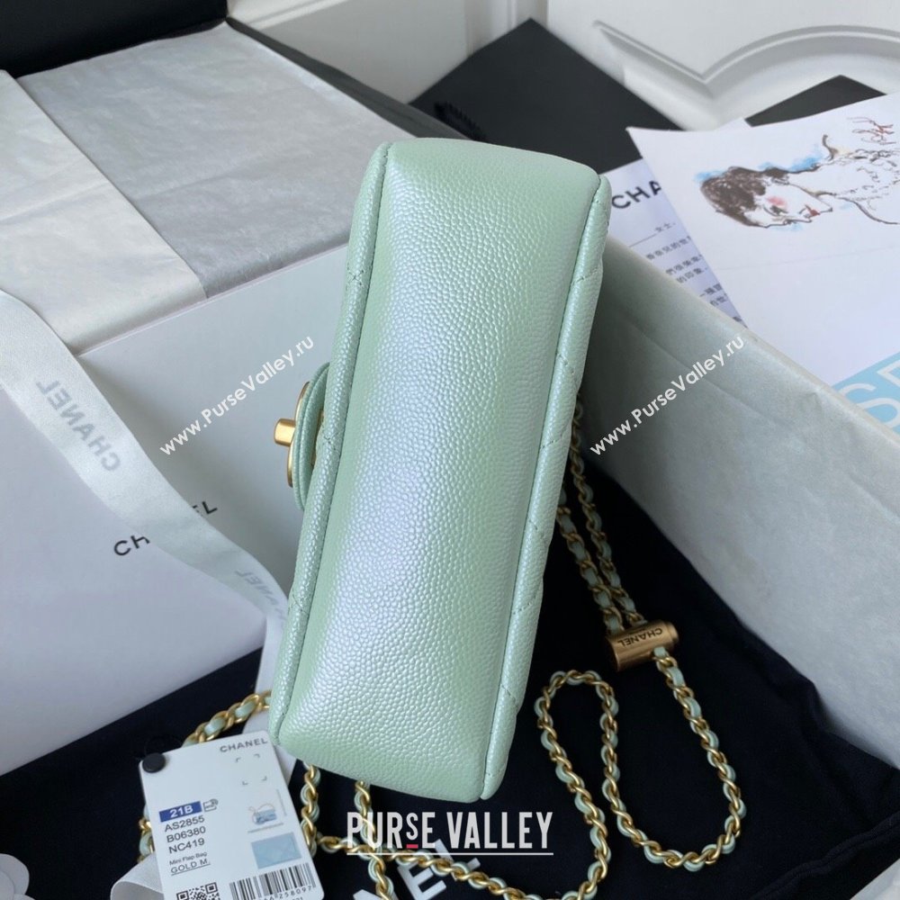 Chanel Iridescent Grained Calfskin Mini Flap Bag AS2855 Light Green 2021 (JY-21101217)