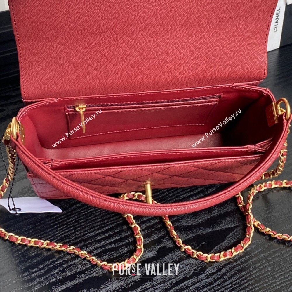 Chanel Grained Shiny Calfskin Small Flap bag with Top Handle AS5166 Red 2024 (yezi-241106135)