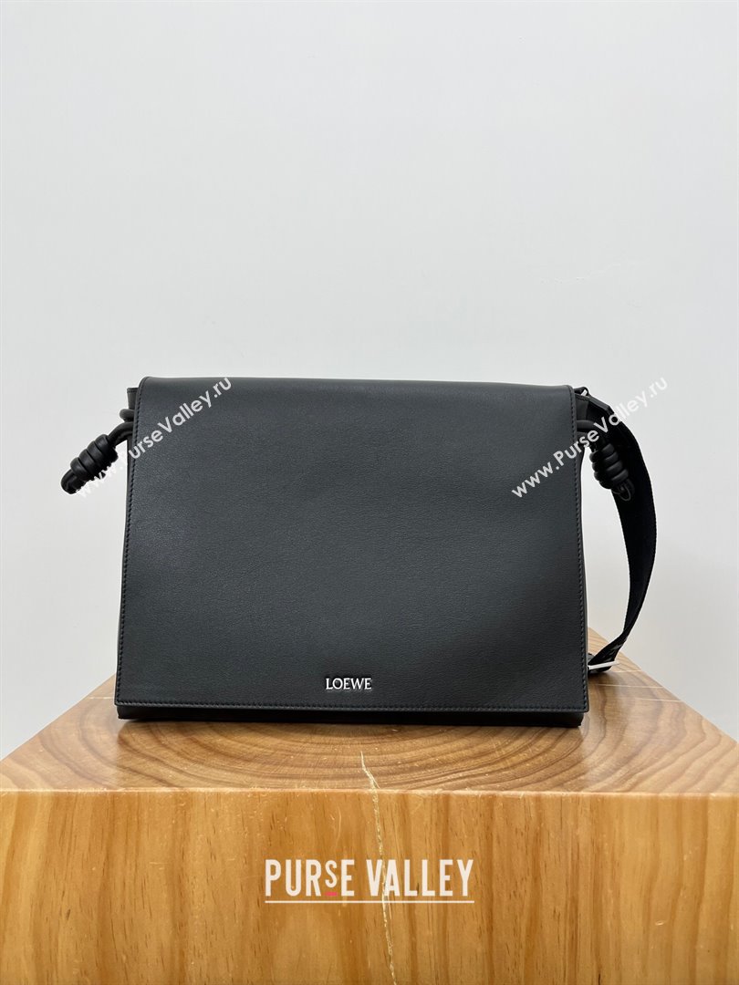 Loewe Mens Flamenco Satchel in Shiny Supple Calfskin 9059 Black 2024 Top (KE-24090221)