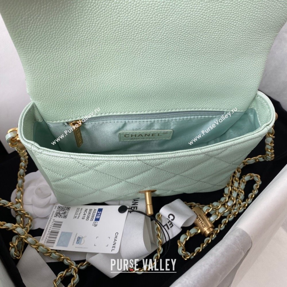 Chanel Iridescent Grained Calfskin Mini Flap Bag AS2855 Light Green 2021 (JY-21101217)