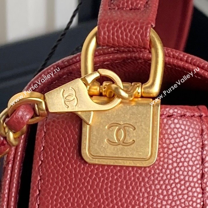 Chanel Grained Shiny Calfskin Small Flap bag with Top Handle AS5166 Red 2024 (yezi-241106135)