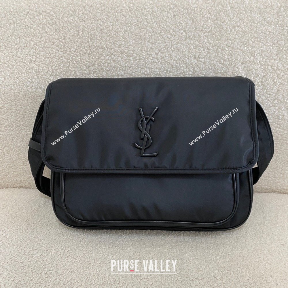 Saint Laurent Niki Leather-Trimmed Nylon Messenger Bag Black 2024 Top Quality (BG-24122405)