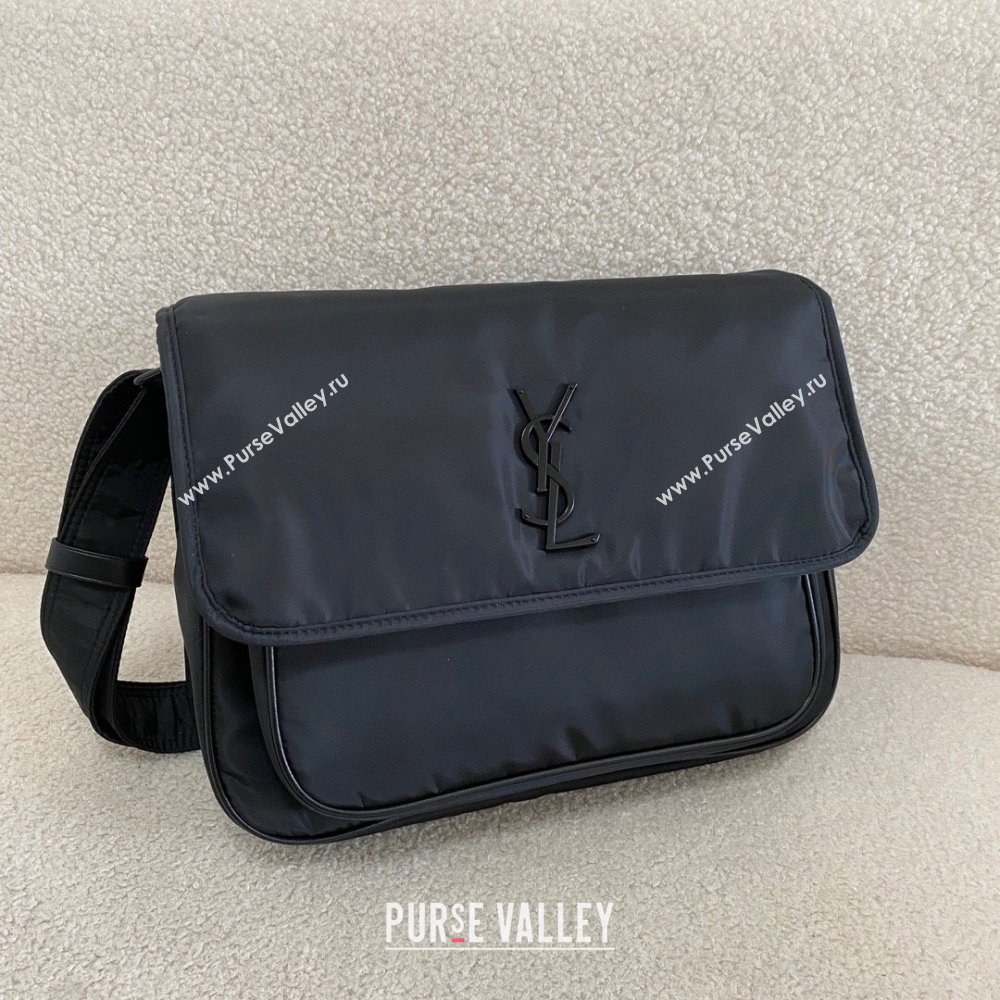 Saint Laurent Niki Leather-Trimmed Nylon Messenger Bag Black 2024 Top Quality (BG-24122405)