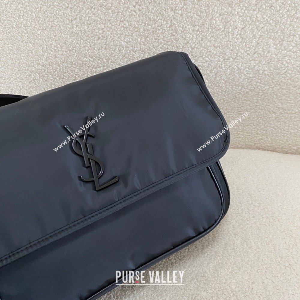 Saint Laurent Niki Leather-Trimmed Nylon Messenger Bag Black 2024 Top Quality (BG-24122405)