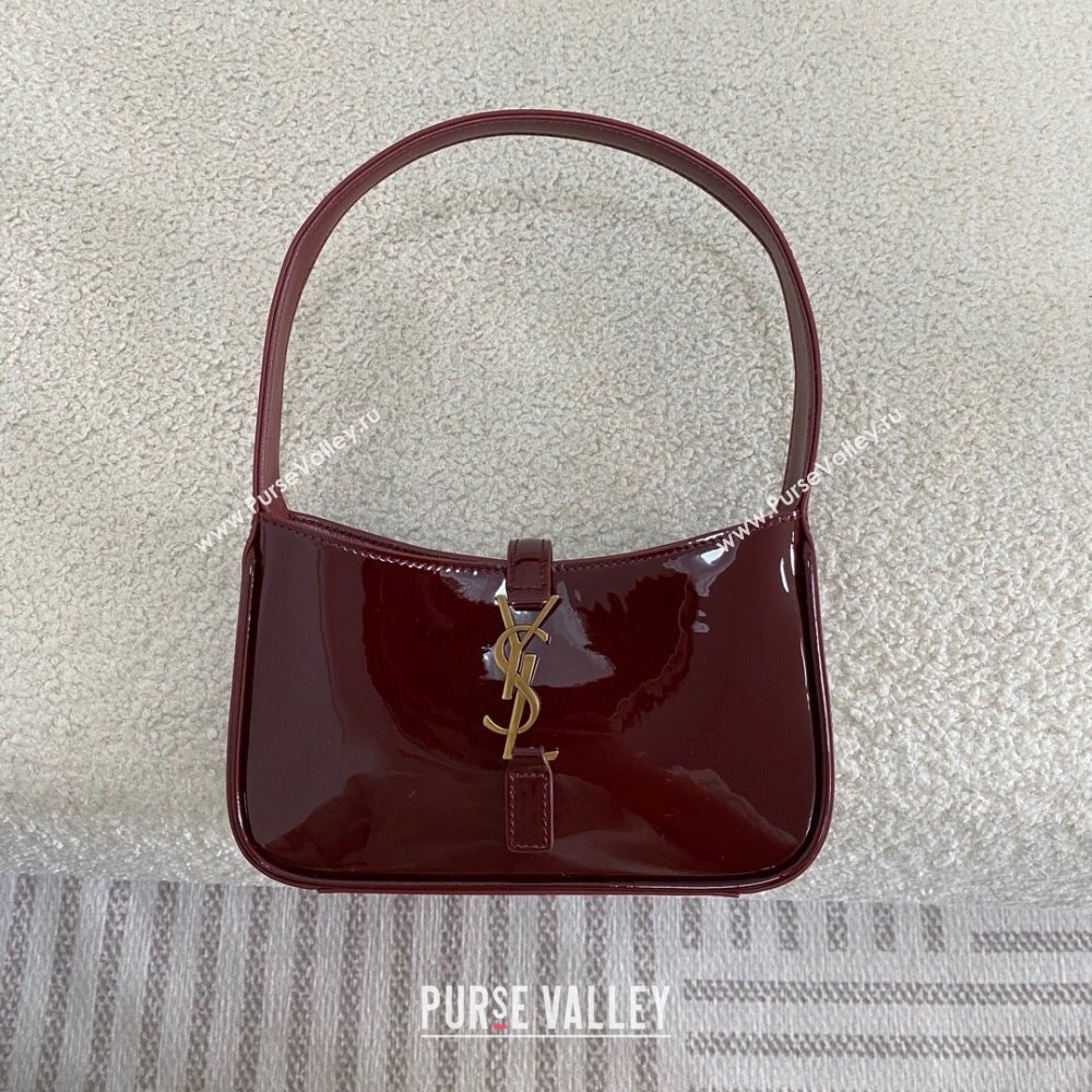 Saint Laurent Mini LE 5 À 7 Soft Hobo Bag in Patent Calfskin 710318 Burgundy 2024 Top Quality (BG-24122407)