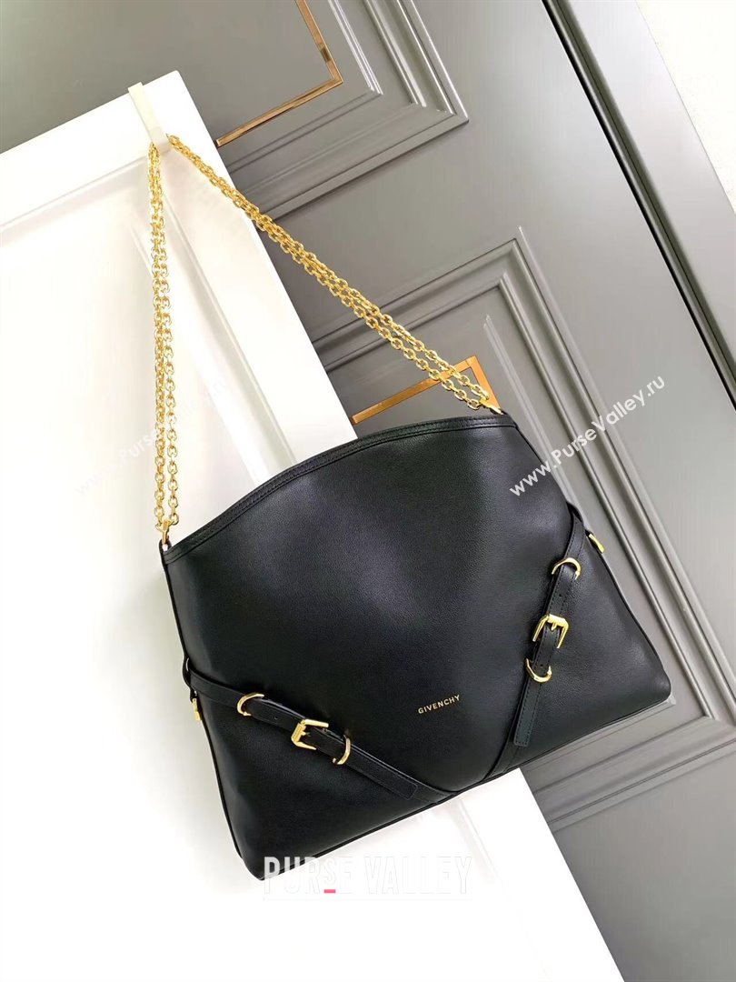 Givenchy Medium Voyou Chain Bag in Tumbled Calfskin Leather Black/Gold 2024 (YH-24122505)