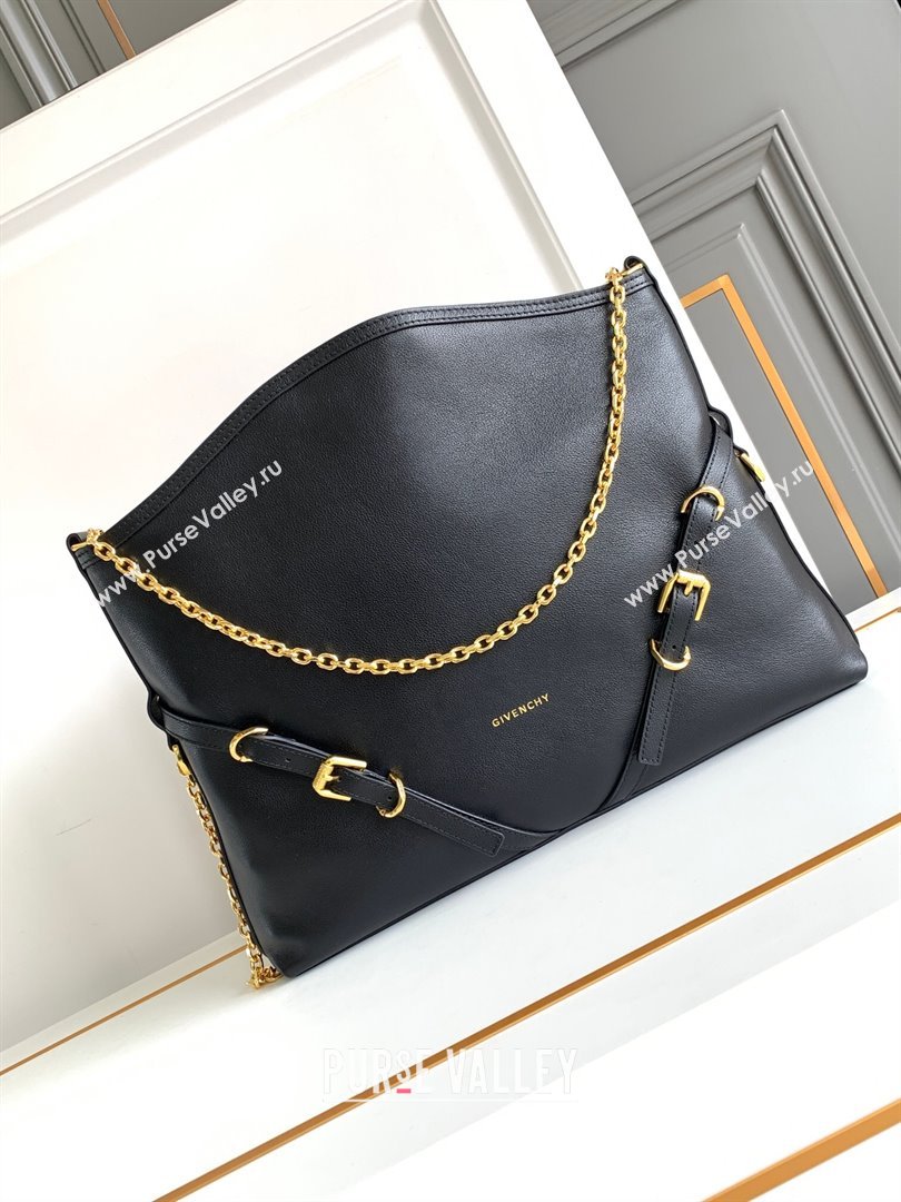 Givenchy Medium Voyou Chain Bag in Tumbled Calfskin Leather Black/Gold 2024 (YH-24122505)