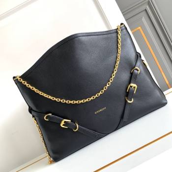 Givenchy Medium Voyou Chain Bag in Tumbled Calfskin Leather Black/Gold 2024 (YH-24122505)