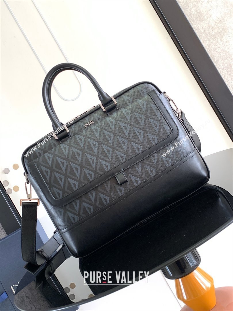 Dior Hit The Road Briefcase Bag in Dior Black CD Diamond Canvas and Smooth Calfskin 2023 (DMZ-24122510 )