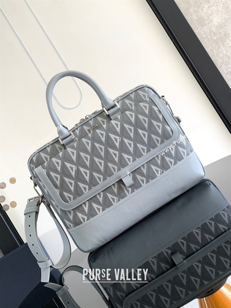 Dior Hit The Road Briefcase Bag in Dior Grey CD Diamond Canvas and Smooth Calfskin 2023 (DMZ-24122511)