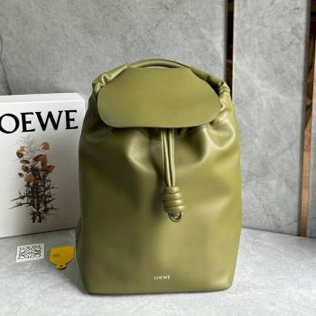 Loewe Flamenco Backpack in Shiny Supple Calfskin Olive 2024 Top Quality (KEKE-24122416)