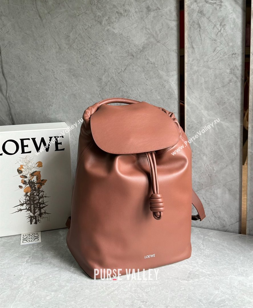 Loewe Flamenco Backpack in Shiny Supple Calfskin Brownie 2024 Top Quality (KEKE-24122417)