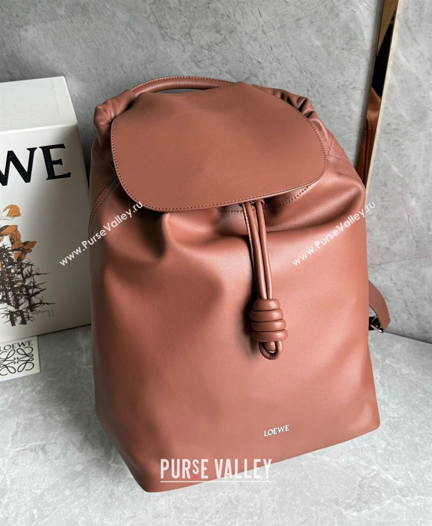 Loewe Flamenco Backpack in Shiny Supple Calfskin Brownie 2024 Top Quality (KEKE-24122417)