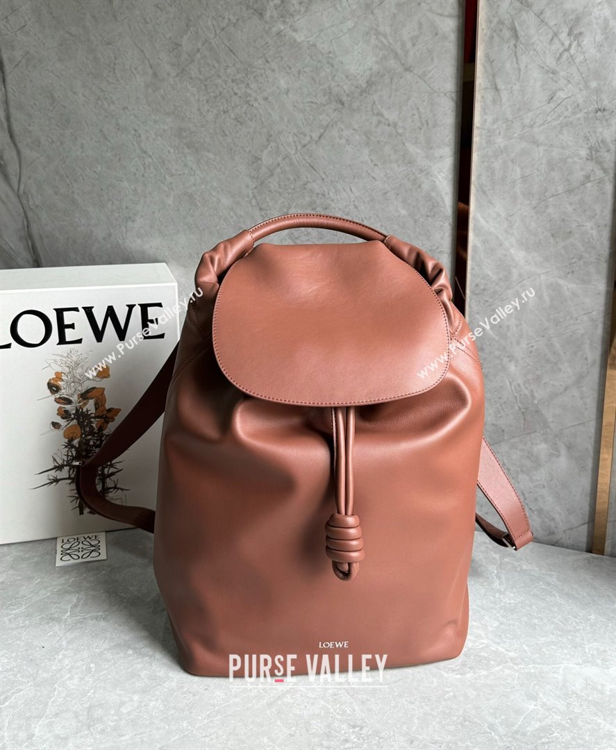 Loewe Flamenco Backpack in Shiny Supple Calfskin Brownie 2024 Top Quality (KEKE-24122417)