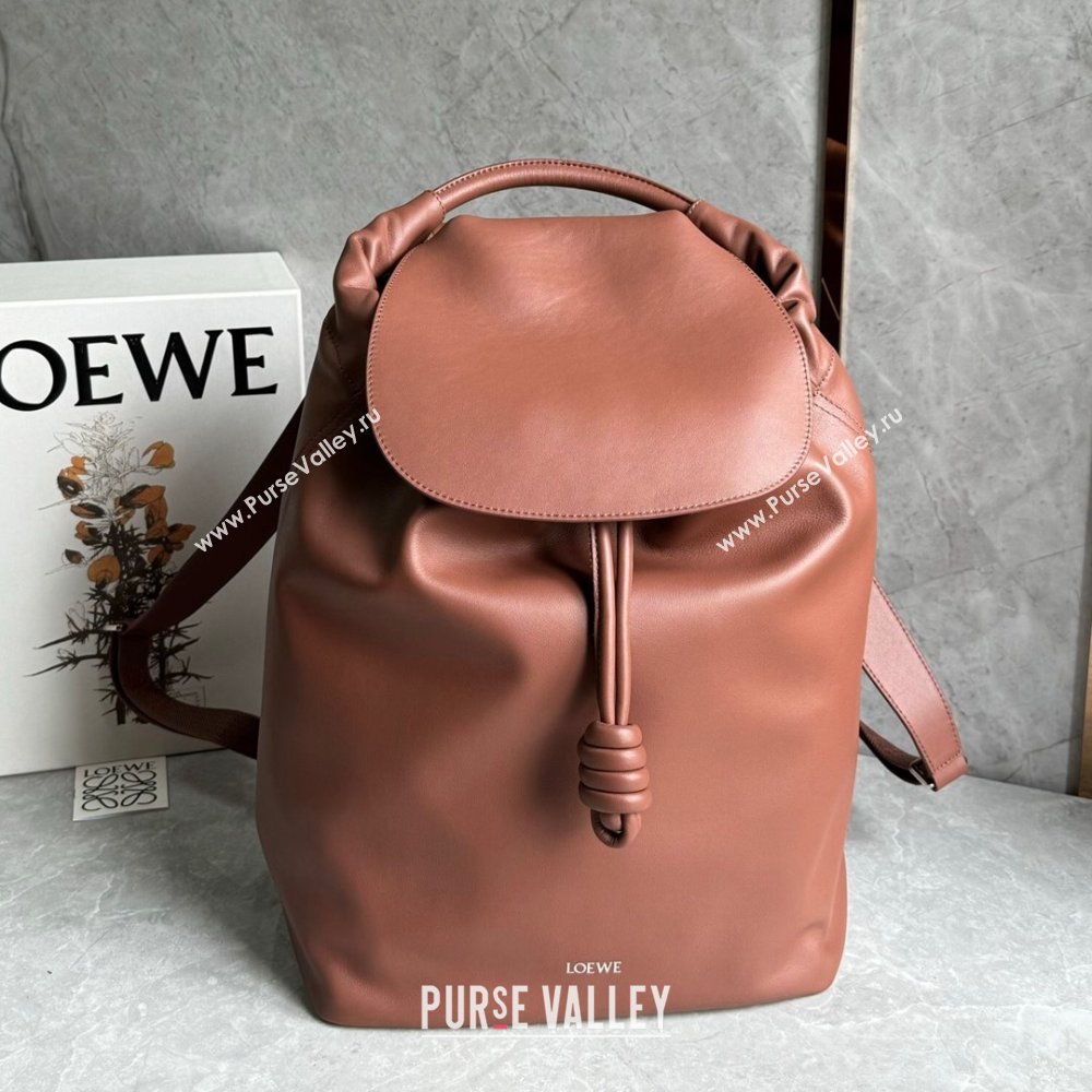 Loewe Flamenco Backpack in Shiny Supple Calfskin Brownie 2024 Top Quality (KEKE-24122417)