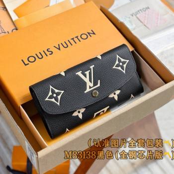 Louis Vuitton Emilie Wallet in Monogram Grained Cowhide Leather M83138 Black 2024 (K-24122420)