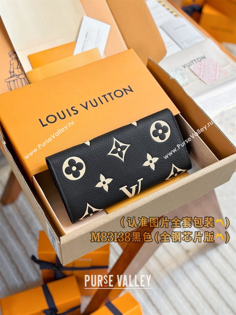 Louis Vuitton Emilie Wallet in Monogram Grained Cowhide Leather M83138 Black 2024 (K-24122420)