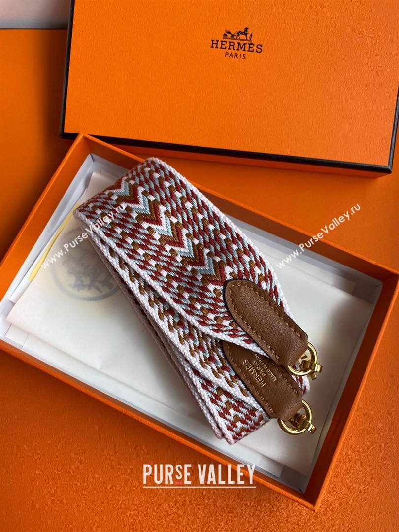 Hermes Canvas Strap H122619 Brown/White/Silver 2024(Full Handmade) (XYA-24122619)