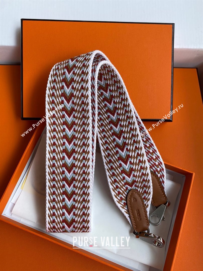 Hermes Canvas Strap H122619 Brown/White/Silver 2024(Full Handmade) (XYA-24122619)