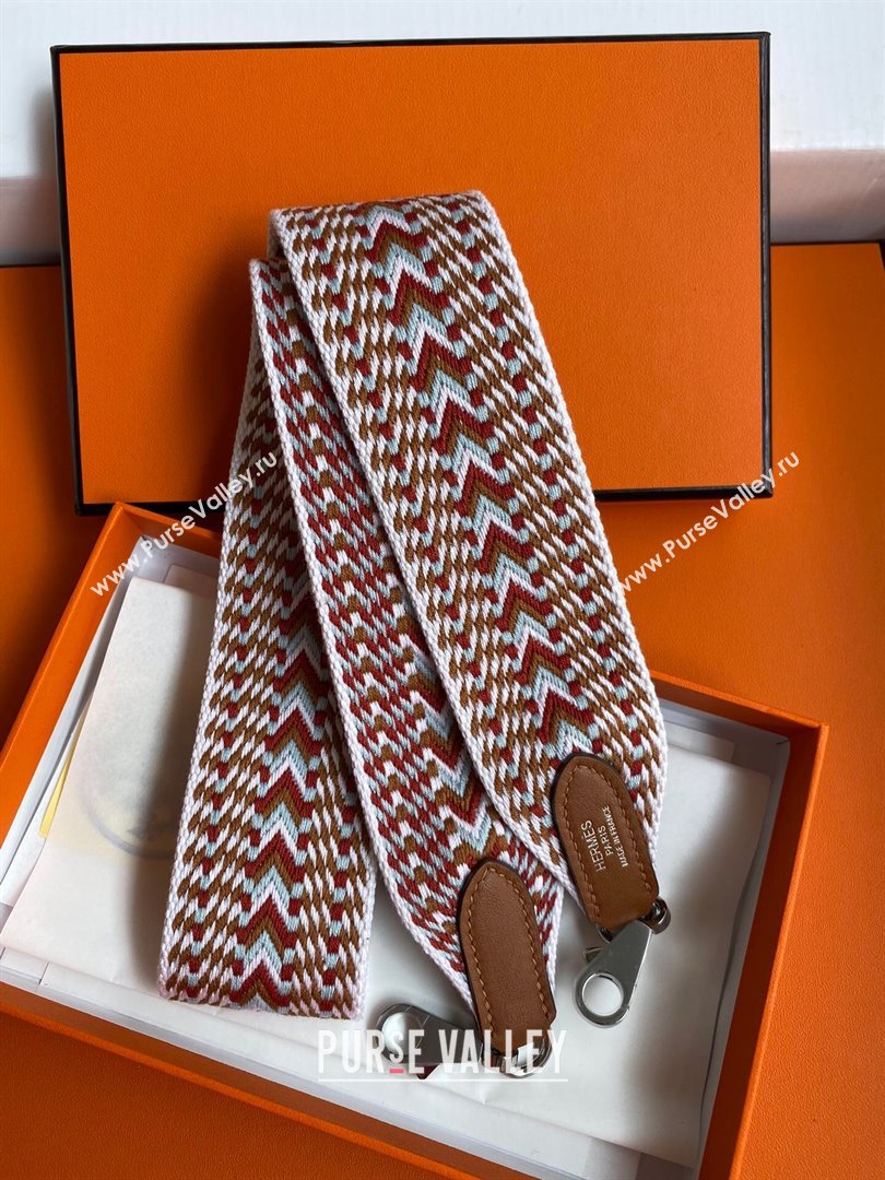 Hermes Canvas Strap H122619 Brown/White/Silver 2024(Full Handmade) (XYA-24122619)