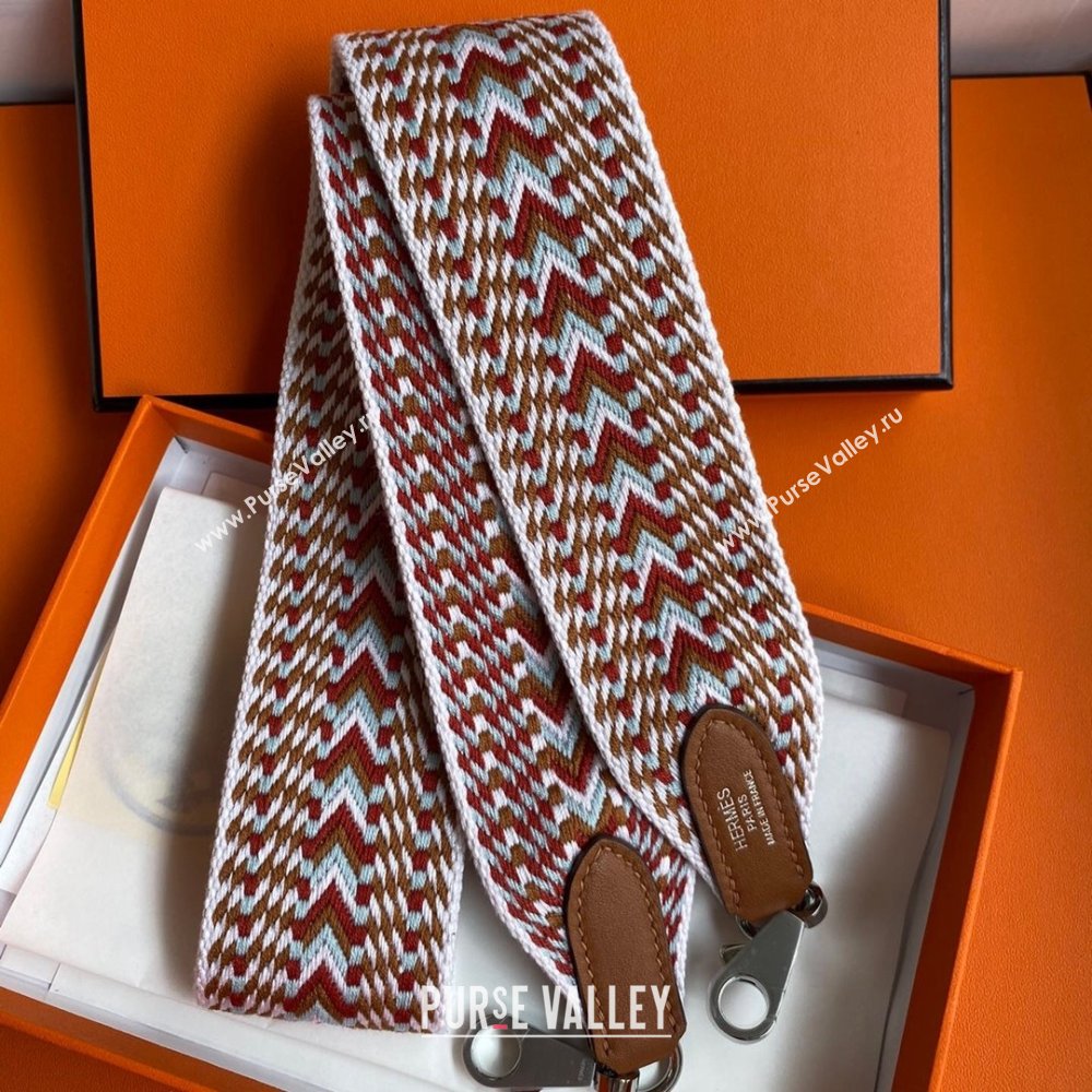 Hermes Canvas Strap H122619 Brown/White/Silver 2024(Full Handmade) (XYA-24122619)