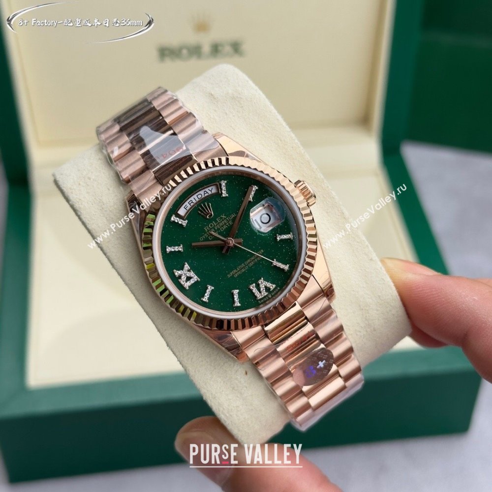 Rolex Datejust Watch with Crystals 36mm R122307 Pink Gold/Green 2024 Top Quality (XZ-24122307)