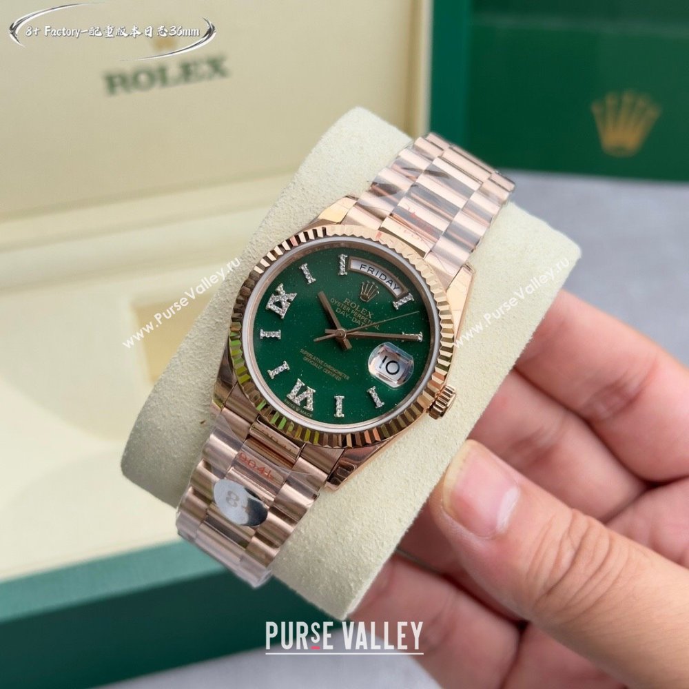 Rolex Datejust Watch with Crystals 36mm R122307 Pink Gold/Green 2024 Top Quality (XZ-24122307)