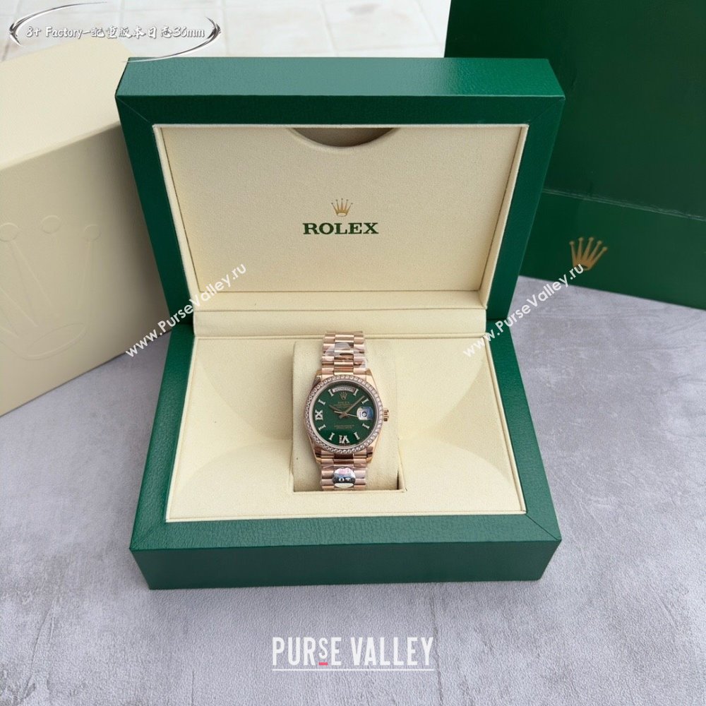 Rolex Datejust Watch with Crystals 36mm R122307 Pink Gold/Green 2024 Top Quality (XZ-24122307)