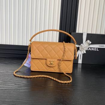 Chanel Grained Shiny Calfskin Small Flap bag with Top Handle AS5166 Yellow 2024 (yezi-241106136)