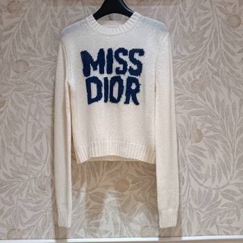 Dior Miss Dior Cashmere Silk Sweater CH101818 White/Blue 2024 (Q-24101818)