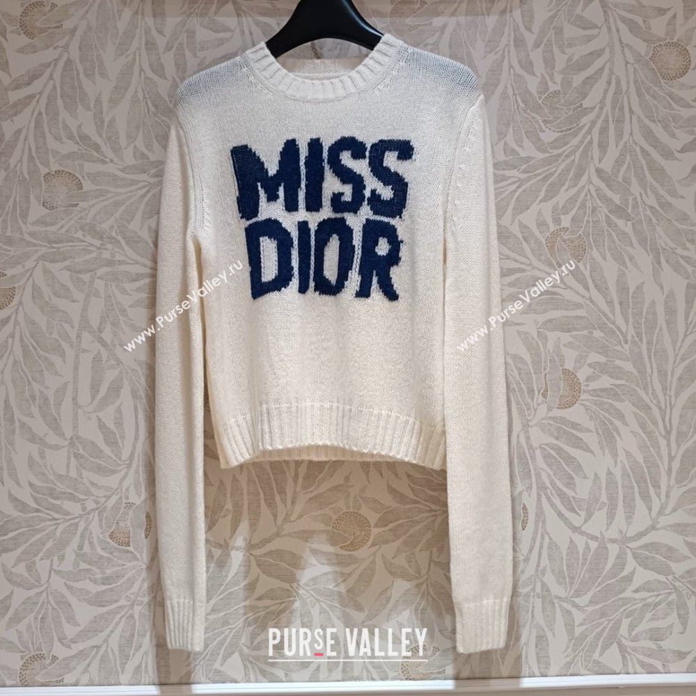 Dior Miss Dior Cashmere Silk Sweater CH101818 White/Blue 2024 (Q-24101818)