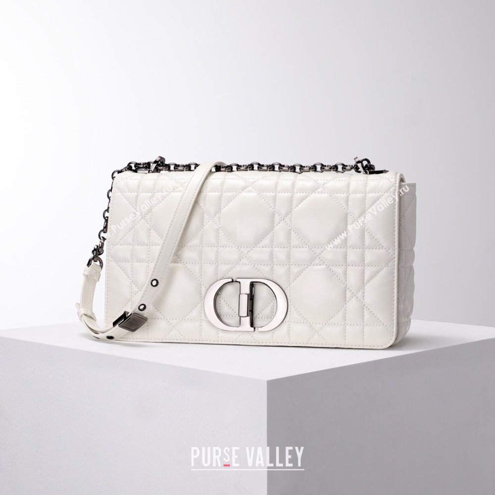 Dior Large Caro Chain Bag in Quilted Macrocannage Calfskin White 2024 (DMZ-24052232)