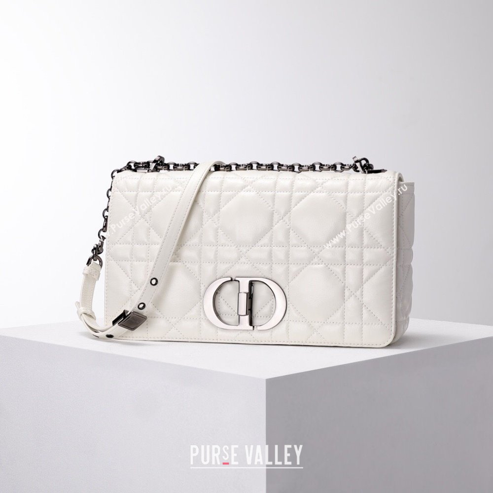 Dior Large Caro Chain Bag in Quilted Macrocannage Calfskin White 2024 (DMZ-24052232)