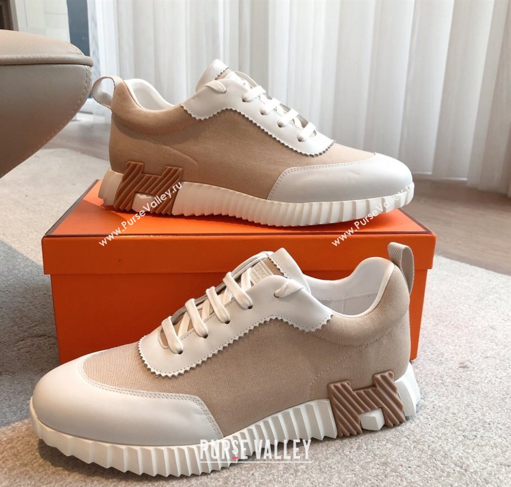 Hermes Bouncing Sneakers in Leather and Knit Beige 2025 0226 (XC-250226047)