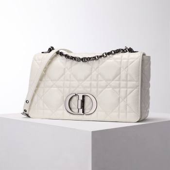 Dior Large Caro Chain Bag in Quilted Macrocannage Calfskin White 2024 (DMZ-24052232)