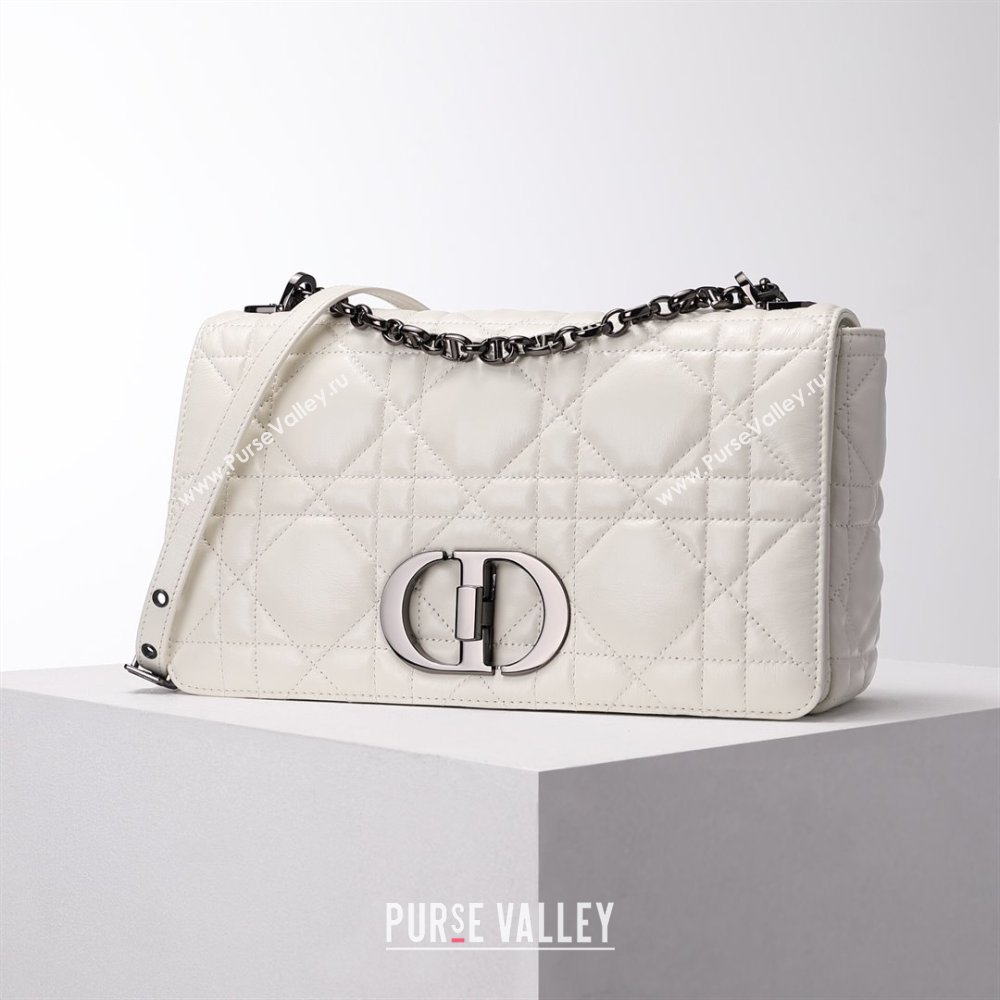 Dior Large Caro Chain Bag in Quilted Macrocannage Calfskin White 2024 (DMZ-24052232)