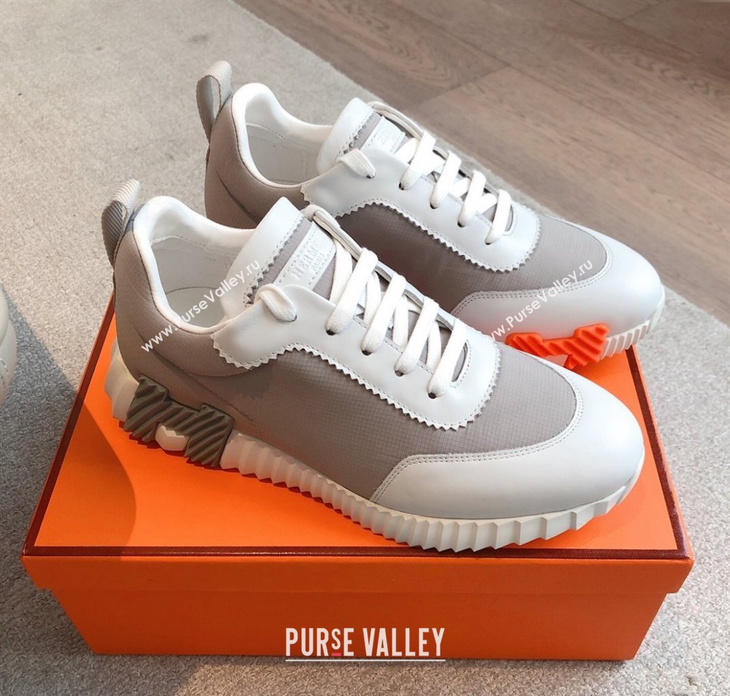 Hermes Bouncing Sneakers in Leather and Check Fabric Grey 2025 0226 (XC-250226048)